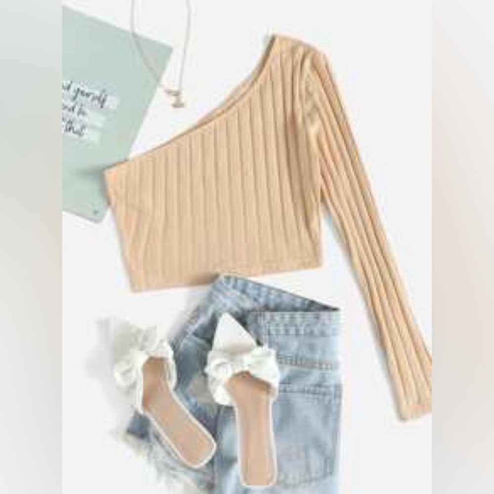 SHEIN One Shoulder Ribbed Knit Crop Top